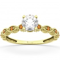 Vintage Lab Grown Diamond & Citrine Engagement Ring 14k Yellow Gold 0.50ct