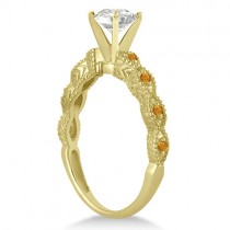Vintage Lab Grown Diamond & Citrine Engagement Ring 18k Yellow Gold 0.75ct