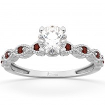 Vintage Lab Grown Diamond & Garnet Engagement Ring Palladium 0.75ct