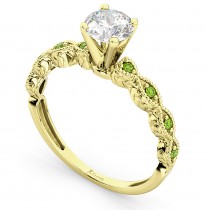 Vintage Lab Grown Diamond & Peridot Engagement Ring 14k Yellow Gold 1.00ct