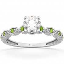 Vintage Lab Grown Diamond & Peridot Engagement Ring 18k White Gold 1.00ct