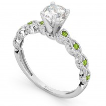 Vintage Lab Grown Diamond & Peridot Engagement Ring 18k White Gold 1.00ct