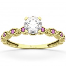 Vintage Lab Grown Diamond & Pink Sapphire Engagement Ring 18k Yellow Gold 1.00ct