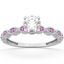 Vintage Lab Grown Diamond & Pink Sapphire Engagement Ring Palladium 0.75ct