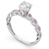 Vintage Lab Grown Diamond & Pink Sapphire Engagement Ring Palladium 0.75ct