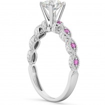Vintage Lab Grown Diamond & Pink Sapphire Engagement Ring Palladium 1.50ct