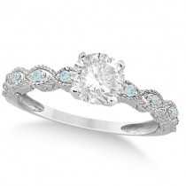 Vintage Diamond & Aquamarine Bridal Set Palladium 0.95ct
