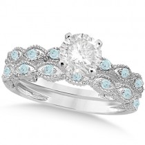 Vintage Diamond & Aquamarine Bridal Set Palladium 1.70ct