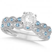 Vintage Diamond & Blue Topaz Bridal Set Palladium 1.20ct