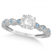 Vintage Diamond & Blue Topaz Bridal Set Platinum 1.20ct