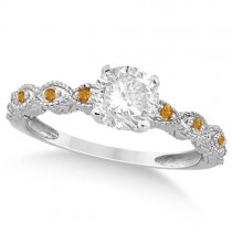 Vintage Lab Grown Diamond & Citrine Bridal Set 18k White Gold 0.70ct
