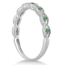 Vintage Lab Grown Diamond & Emerald Bridal Set 14k White Gold 1.20ct
