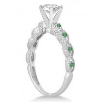 Vintage Lab Grown Diamond & Emerald Bridal Set 18k White Gold 1.20ct
