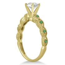 Vintage Lab Grown Diamond & Emerald Bridal Set 18k Yellow Gold 0.95ct