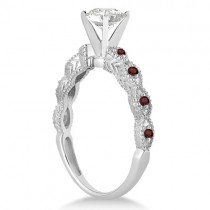 Vintage Lab Grown Diamond & Garnet Bridal Set Palladium 0.95ct
