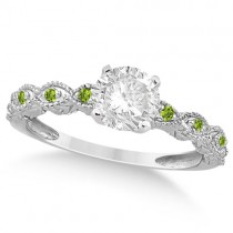 Vintage Diamond & Peridot Bridal Set 14k White Gold 0.95ct