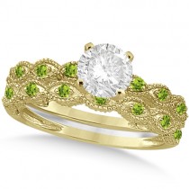 Vintage Lab Grown Diamond & Peridot Bridal Set 14k Yellow Gold 1.70ct