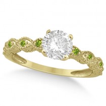Vintage Lab Grown Diamond & Peridot Bridal Set 14k Yellow Gold 1.70ct