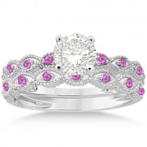 Antique Pink Sapphire Engagement Ring Set 18k White Gold (0.36ct)