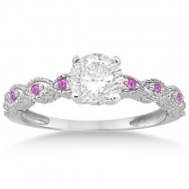 Antique Pink Sapphire Engagement Ring Set 18k White Gold (0.36ct)