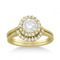 Petite Halo Engagement Ring & Wedding Band 14k Yellow Gold (0.32ct)