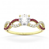 Infinity Diamond & Ruby Gemstone Engagement Ring 14K Yellow Gold 0.21ct