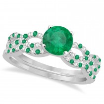 Emerald & Diamond Infinity Style Bridal Set 18k White Gold 1.25ct