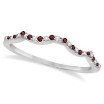 Diamond & Garnet Contour Wedding Band 14K White Gold 0.24ct