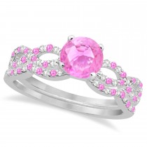 Infinity Style Pink Sapphire & Diamond Bridal Set Palladium 1.29ct