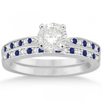Blue Sapphire & Diamond Engagement Ring Set Platinum (0.55ct)