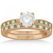 Diamond and Emerald Engagement Ring Set 18k Rose Gold (0.47ct)