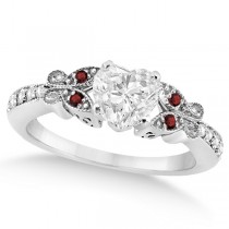 Heart Diamond & Garnet Butterfly Engagement Ring 14k W Gold 0.75ct