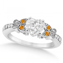 Heart Diamond & Citrine Butterfly Bridal Set in 14k W Gold (0.96ct)