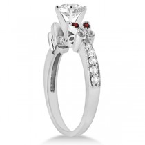 Princess Diamond & Garnet Butterfly Bridal Set 14k White Gold (0.96ct)