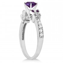 Butterfly Alexandrite & Diamond Engagement Ring 18K White Gold 1.28ct