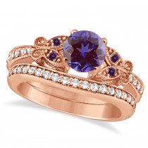 Butterfly Alexandrite & Diamond Bridal Set 18K Rose Gold 1.50ct