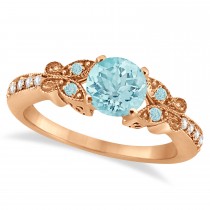 Preset Butterfly Aquamarine & Diamond Engagement Ring 14K Rose Gold 1.23ct