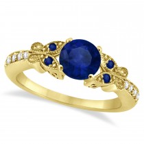 Butterfly Blue Sapphire & Diamond Bridal Set 18K Yellow Gold 1.10ct