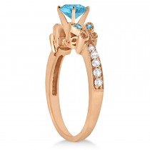 Butterfly Blue Topaz & Diamond Bridal Set 18K Rose Gold 1.50ct