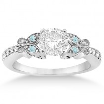 Butterfly Diamond & Aquamarine Engagement Ring Platinum (0.20ct)