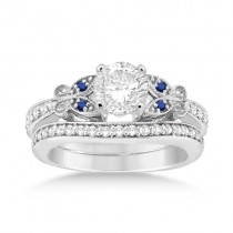 Butterfly Diamond & Blue Sapphire Bridal Set Platinum (0.42ct)