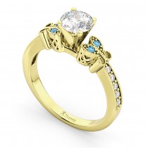 Butterfly Diamond &  Blue Topaz Engagement Ring 14k Yellow Gold (0.20ct)