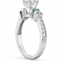Butterfly Diamond & Emerald Engagement Ring 18k White Gold (0.20ct)