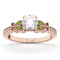 Butterfly Diamond & Peridot Engagement Ring 14k Rose Gold (0.20ct)