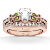 Butterfly Diamond & Peridot Bridal Set 14k Rose Gold (0.42ct)