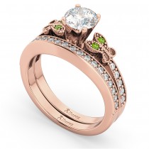 Butterfly Diamond & Peridot Bridal Set 14k Rose Gold (0.42ct)