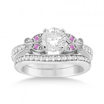 Butterfly Diamond & Pink Sapphire Bridal Set Platinum (0.42ct)