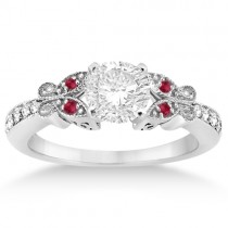 Butterfly Diamond & Ruby Engagement Ring Palladium (0.20ct)