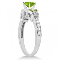 Butterfly Peridot & Diamond Engagement Ring 18k White Gold (0.71ct)