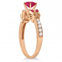 Butterfly Genuine Ruby & Diamond Engagement Ring 18K Rose Gold (1.81ct)